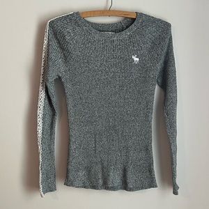 Abercrombie Kids Grey Lace Sleeve Knit Sweater Juniors Size 13/14